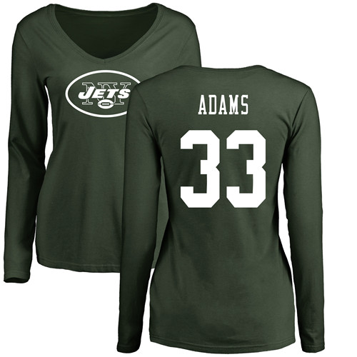 New York Jets Green Women Jamal Adams Name and Number Logo NFL Football #33 Long Sleeve T Shirt